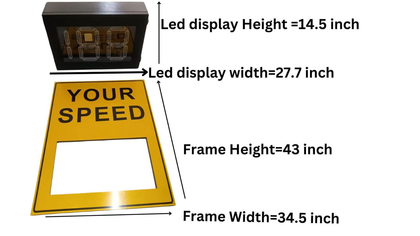 DOSSVICK - Vehicle Speed Indicator Radar with Display - Both Solar + Power Supply - IP65 Waterproof - 86x58x24 cm