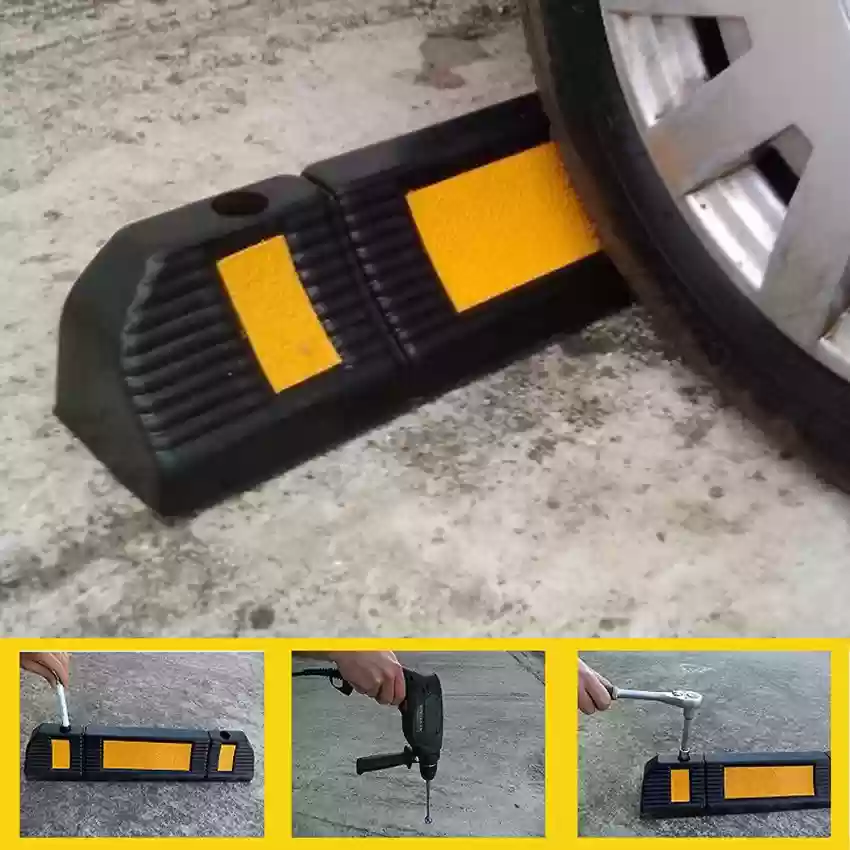 DOSSVICK Parking Stopper, 60 cm x 10 cm, Rubber with Reflective Tape, Set of 2, Black