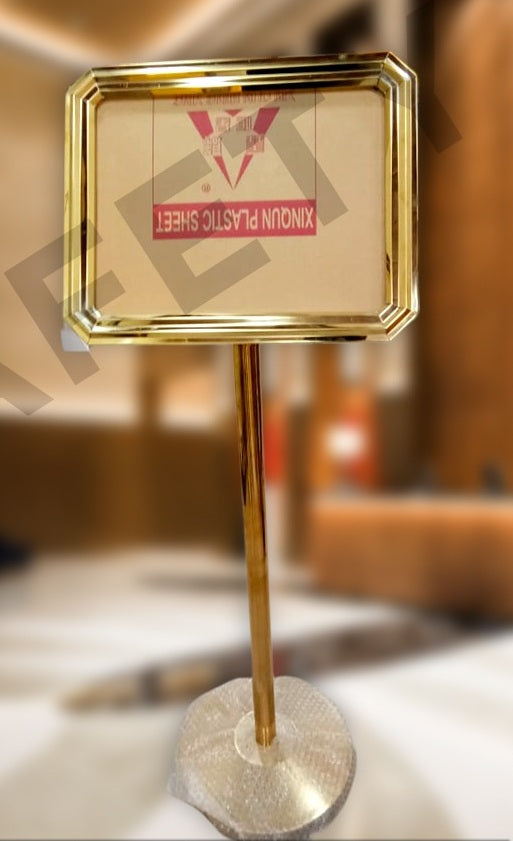 DOSSVICK Welcome Display Sign Stand, 127 cm Height, 40.6 x 33 cm Display Area, Golden Stainless Steel, Portable