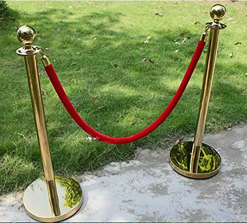 DOSSVICK - Golden Luxury Queue Manager 16kg (8kg per unit) - Set of 2 pole - 1 Red Rope 1.5metre Velvet Rope- - 3.2ft Height- DOUBLE POLISHED CHROME | crowd control barrier