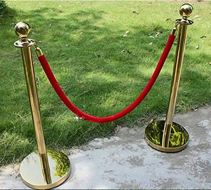 DOSSVICK - Golden Luxury Queue Manager 16kg (8kg per unit) - Set of 2 pole - 1 Red Rope 1.5metre Velvet Rope- - 3.2ft Height- DOUBLE POLISHED CHROME | crowd control barrier