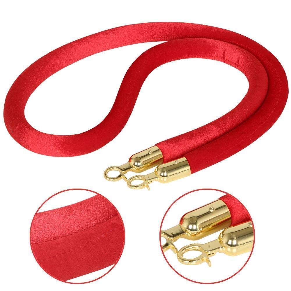 DOSSVICK - Golden Luxury Queue Manager 16kg (8kg per unit) - Set of 2 pole - 1 Red Rope 1.5metre Velvet Rope- - 3.2ft Height- DOUBLE POLISHED CHROME | crowd control barrier