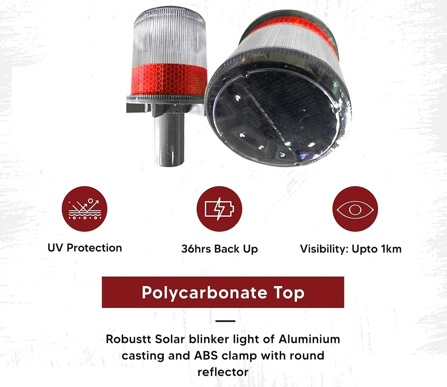 DOSSVICK - Solar Blinker with Grill & Clamp - Auto on in Dark- Tough Metal - Solar Flasher -36 hr Backup
