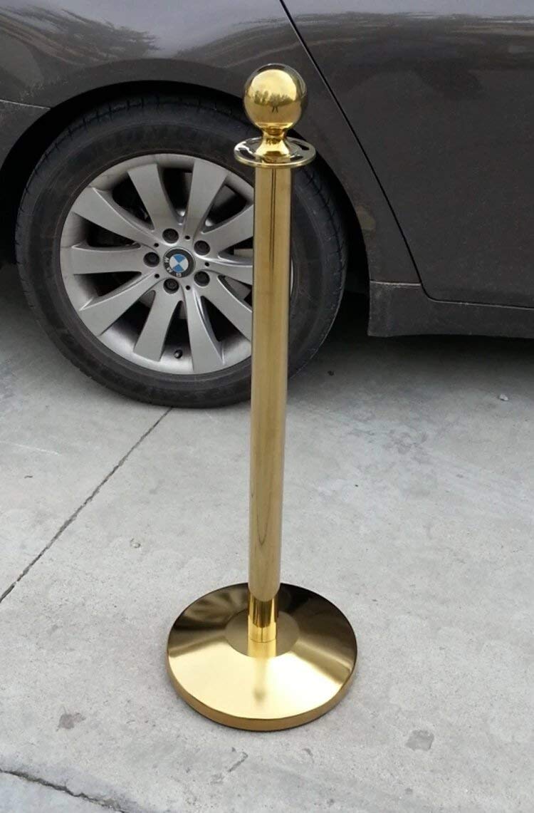 DOSSVICK - Golden Luxury Queue Manager 16kg (8kg per unit) - Set of 2 pole - 1 Red Rope 1.5metre Velvet Rope- - 3.2ft Height- DOUBLE POLISHED CHROME | crowd control barrier