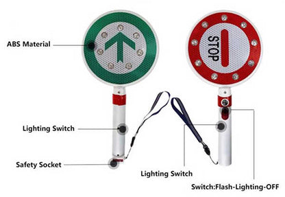 DOSSVICK - Stop & Go Baton Rechargeable LED Baton, one Side go and Other Side Stop - Led Light Green and Red, Pack of 1, Road Safety Flasher