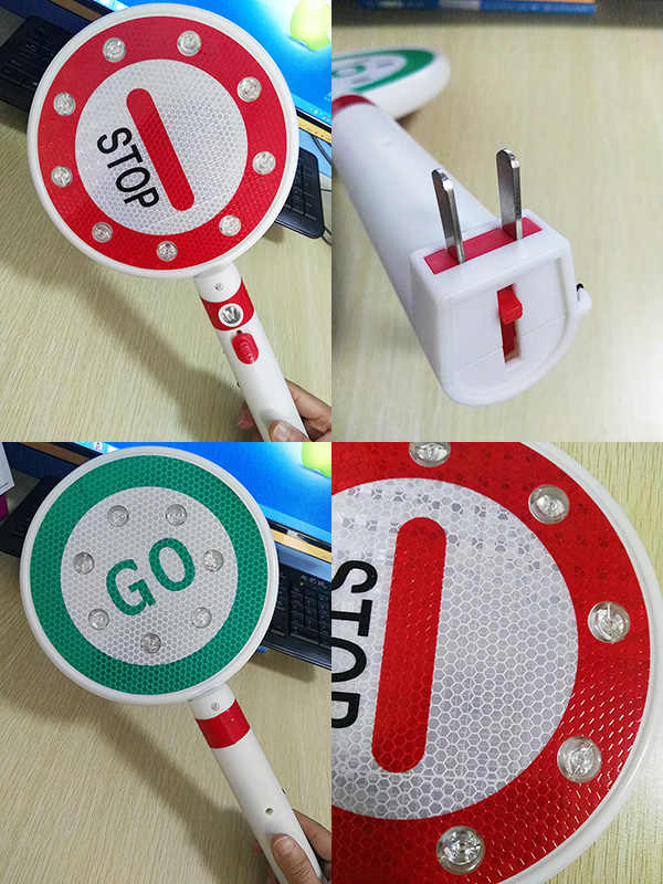 DOSSVICK - Stop & Go Baton Rechargeable LED Baton, one Side go and Other Side Stop - Led Light Green and Red, Pack of 1, Road Safety Flasher