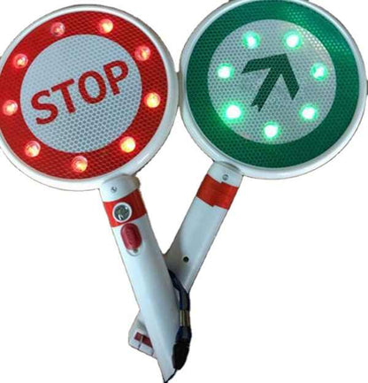 DOSSVICK - Stop & Go Baton Rechargeable LED Baton, one Side go and Other Side Stop - Led Light Green and Red, Pack of 1, Road Safety Flasher