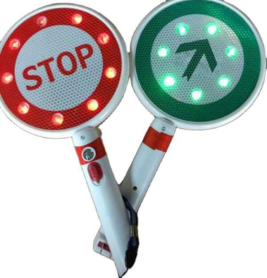 DOSSVICK - Stop & Go Baton Rechargeable LED Baton, one Side go and Other Side Stop - Led Light Green and Red, Pack of 1, Road Safety Flasher