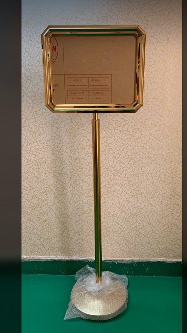 DOSSVICK Welcome Display Sign Stand, 127 cm Height, 40.6 x 33 cm Display Area, Golden Stainless Steel, Portable
