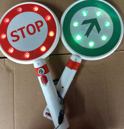 DOSSVICK - Stop & Go Baton Rechargeable LED Baton, one Side go and Other Side Stop - Led Light Green and Red, Pack of 1, Road Safety Flasher