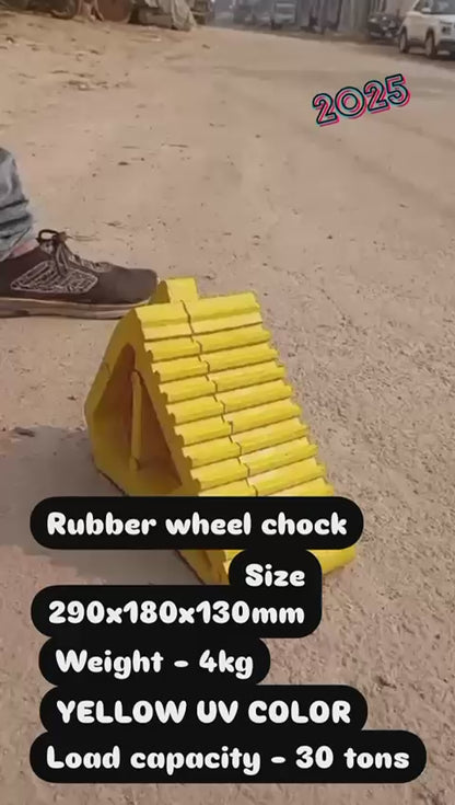 DOSSVICK - Wheel Choke with Handle - 4kg - 290x180x130mm - Load Capacity 30 ton - Yellow Color -Rubber Wheel Choke for Heavy Truck and Cars, Wheel Stopper, tyre Stopper